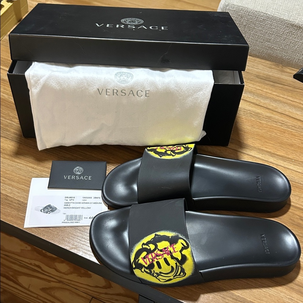 Versace Black Slides with Vibrant Yellow Medusa